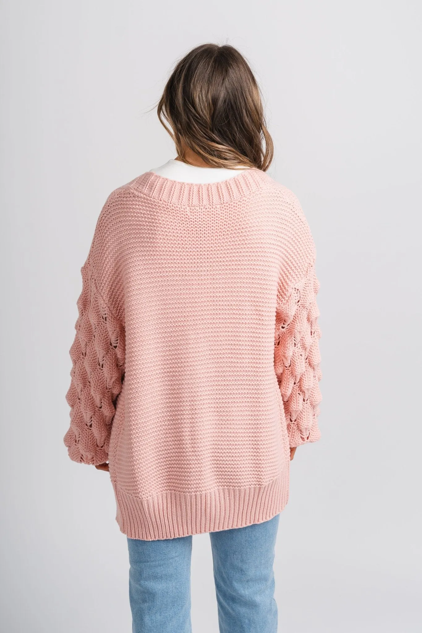 Bubble sleeve cardigan blush