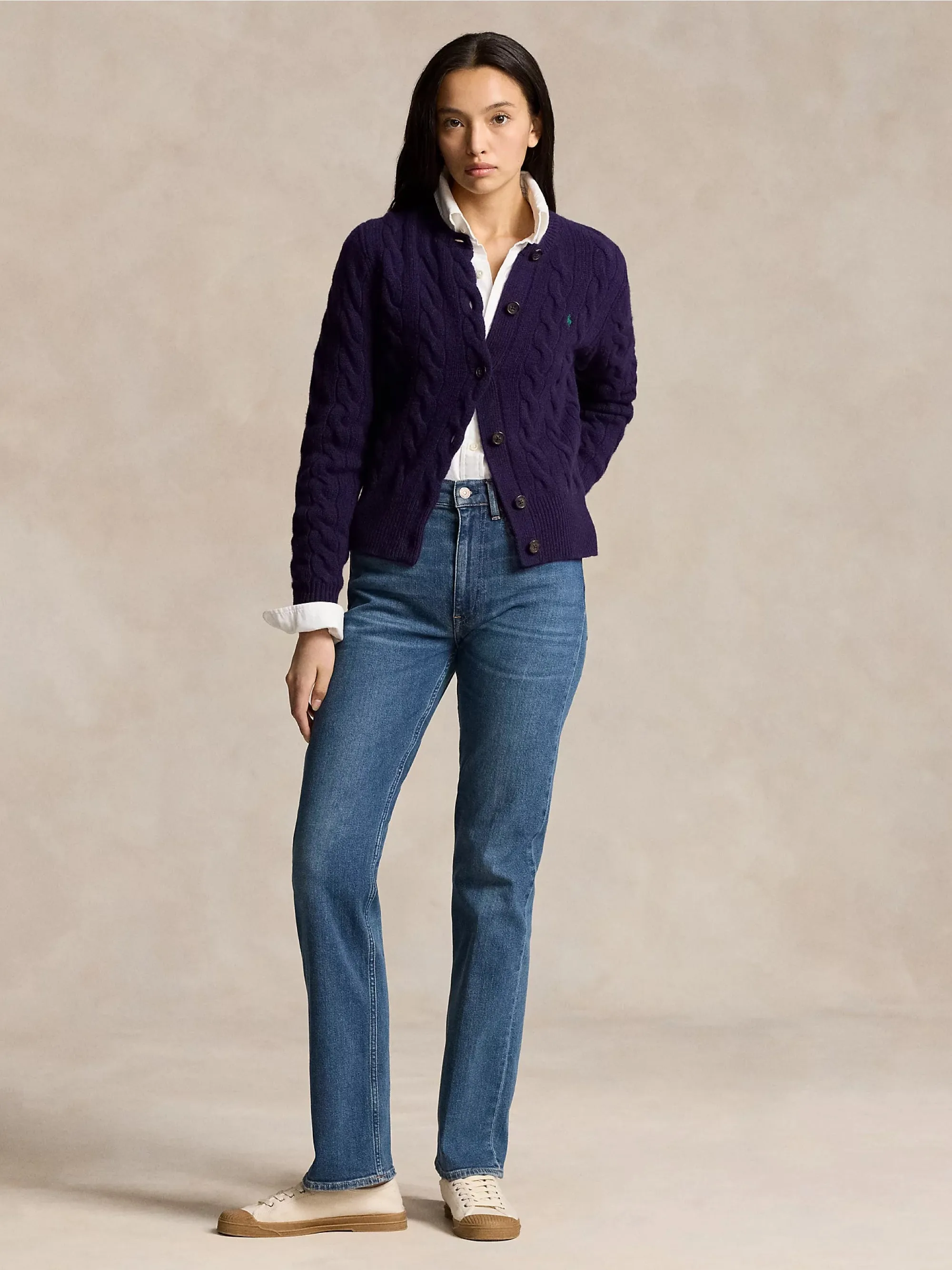 Cardigan a Trecce in Misto Cashmere Viola