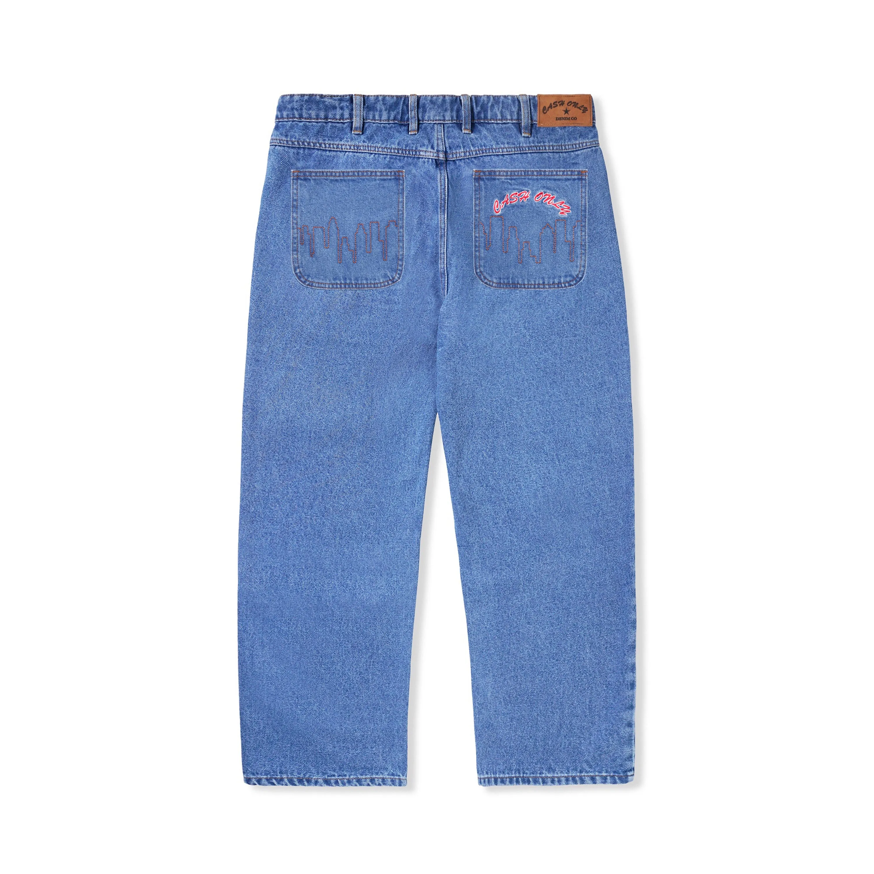 Cash Only Logo Baggy Denim Jeans - Washed Indigo