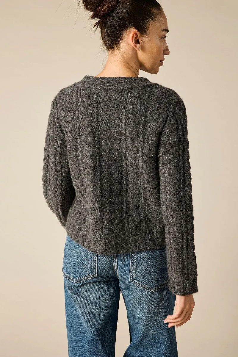 Cashmere Elouise Cable knit Cardigan in Charcoal Marle Grey (low stock)