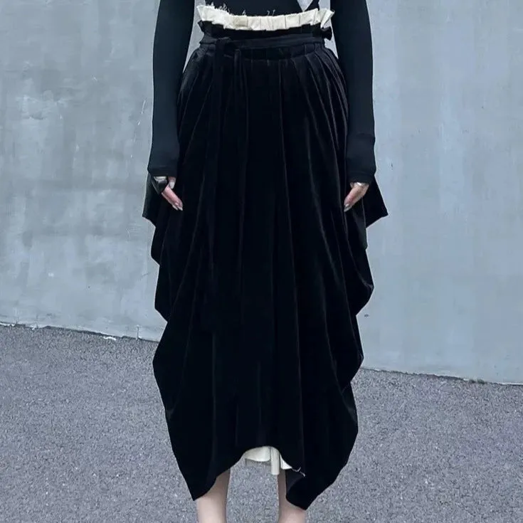 Casual Minimal Goth Irregular Design Layered Skirt