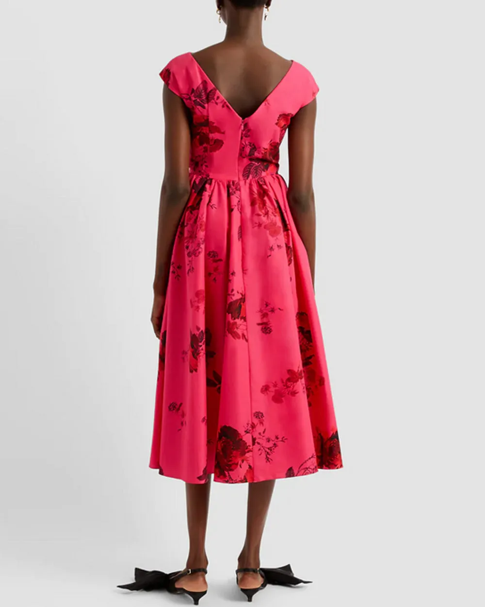 Cerise Floral Print Cap Sleeve Midi Dress