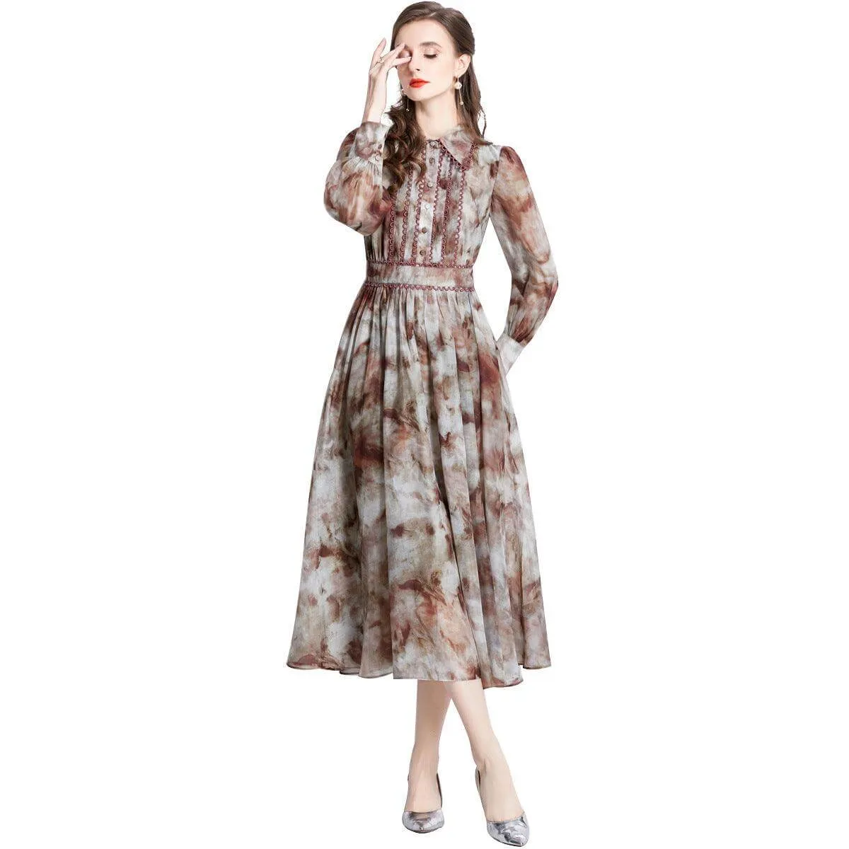 Chic A-Line High Waist Printed Dress for Slimming Effect