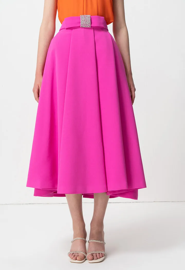 Choice Pleated Detail Solid Skirt Fushia