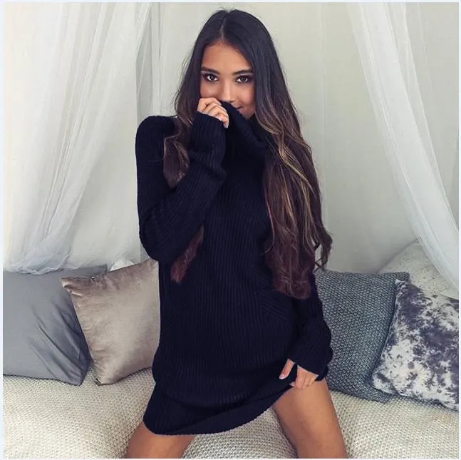 Clearance Sexy Turtle Neck Long Sweater Dress