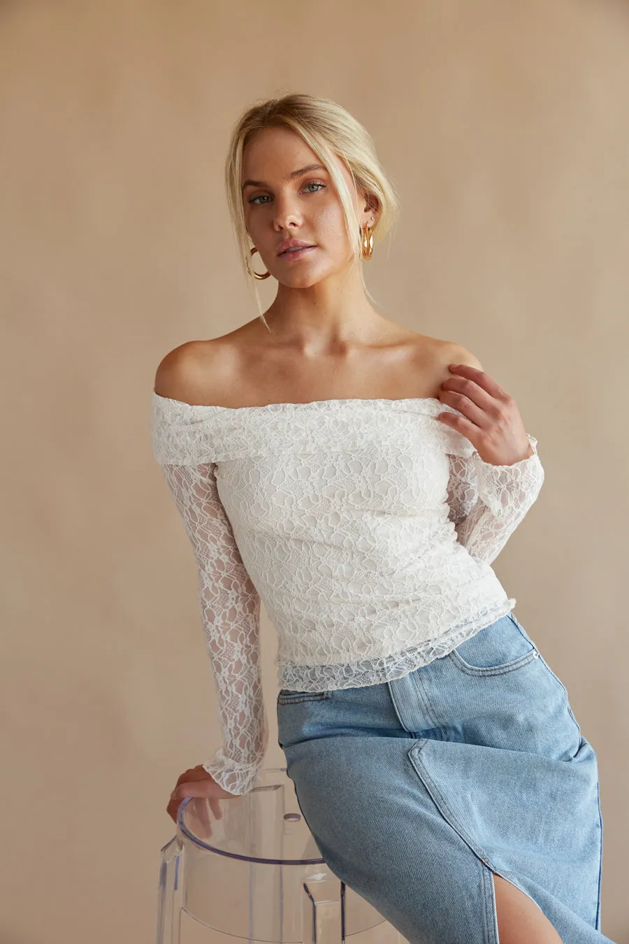 Collette Off The Shoulder Lace Long Sleeve Top