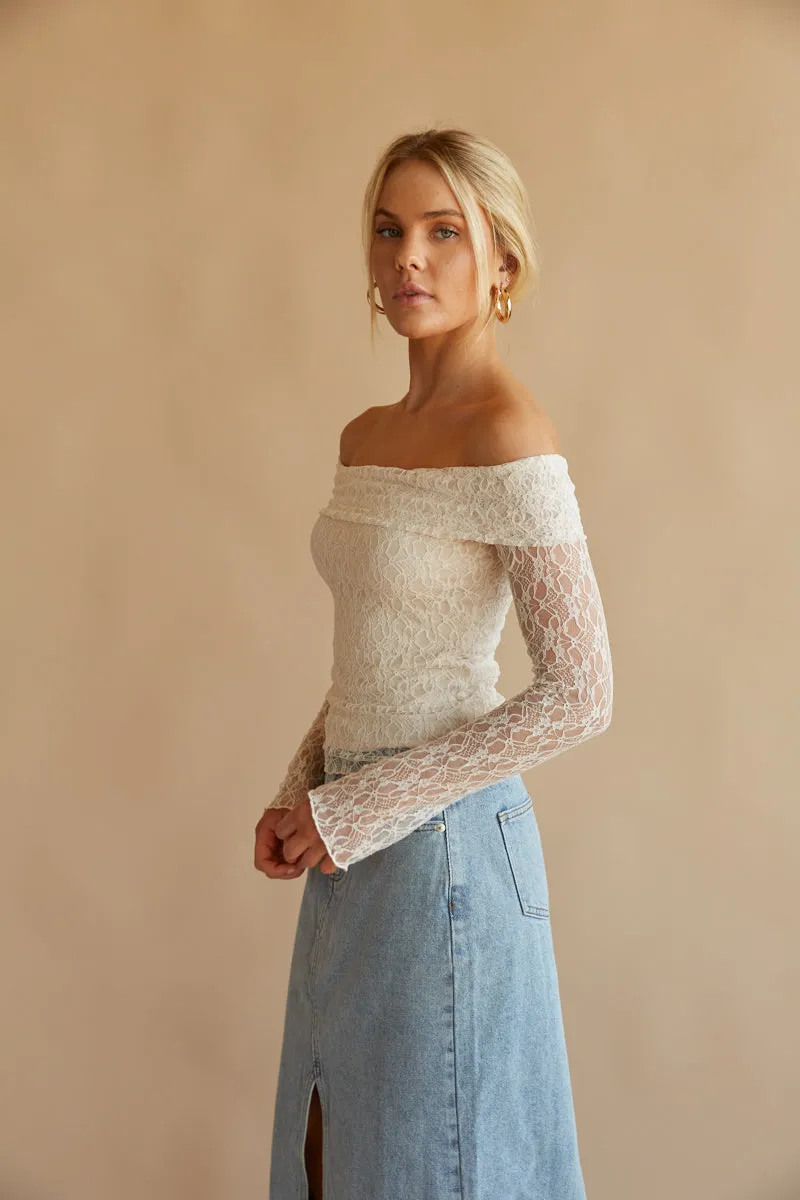 Collette Off The Shoulder Lace Long Sleeve Top