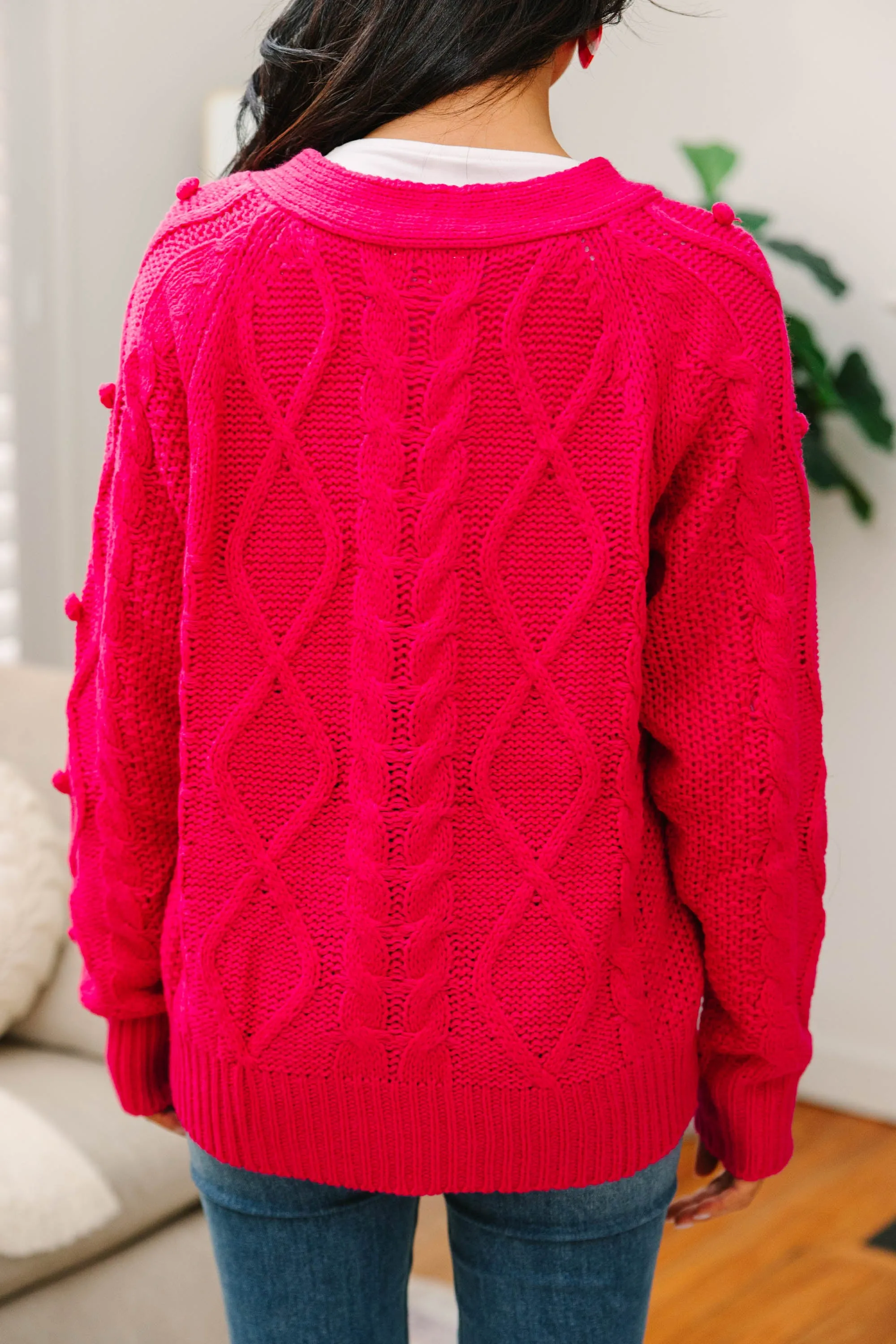 Coming Back To You Hot Pink Cable Knit Cardigan