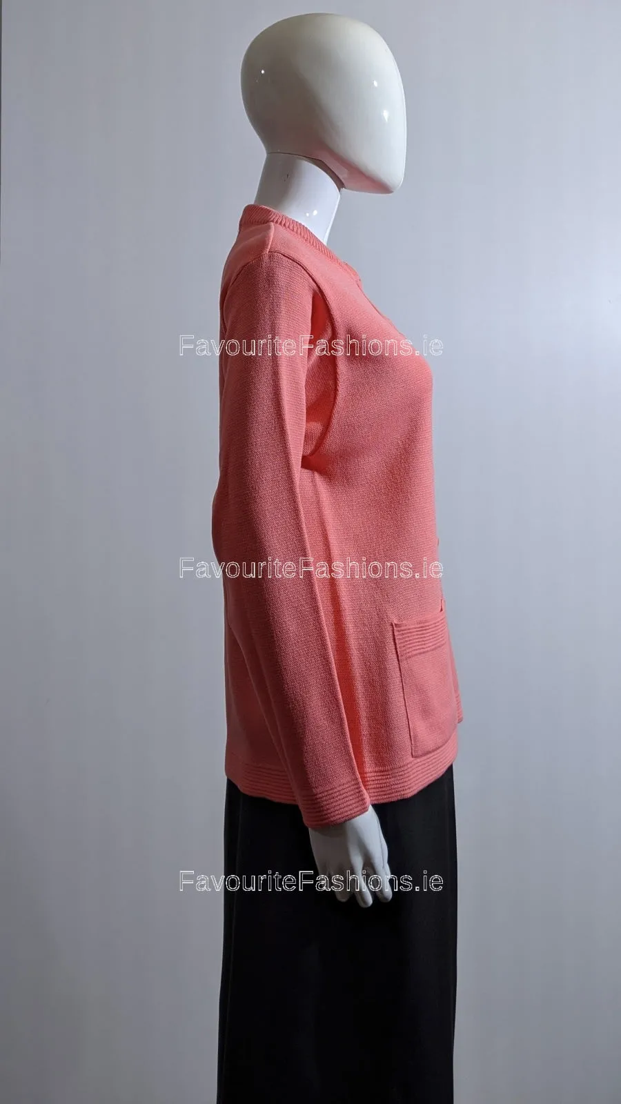 Coral Round Neck Button Pocket Cardigan