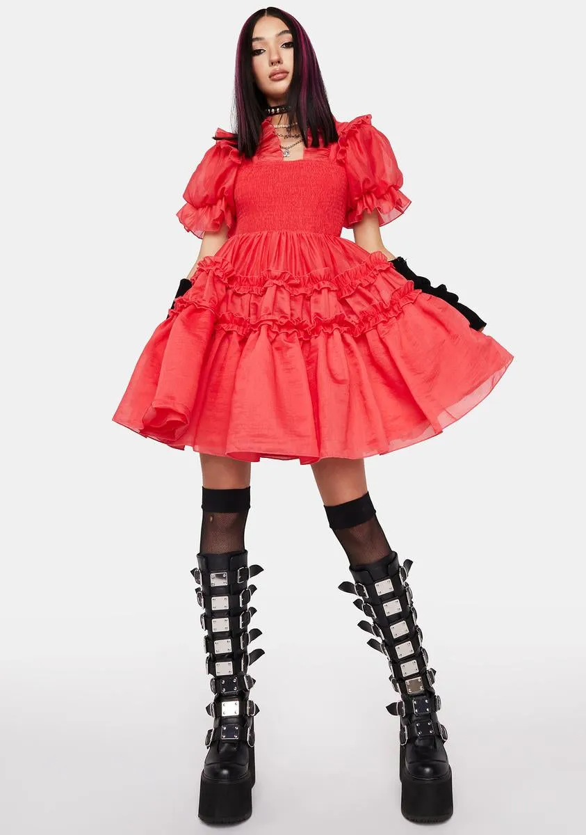 Coral Ruffle Mini Dress