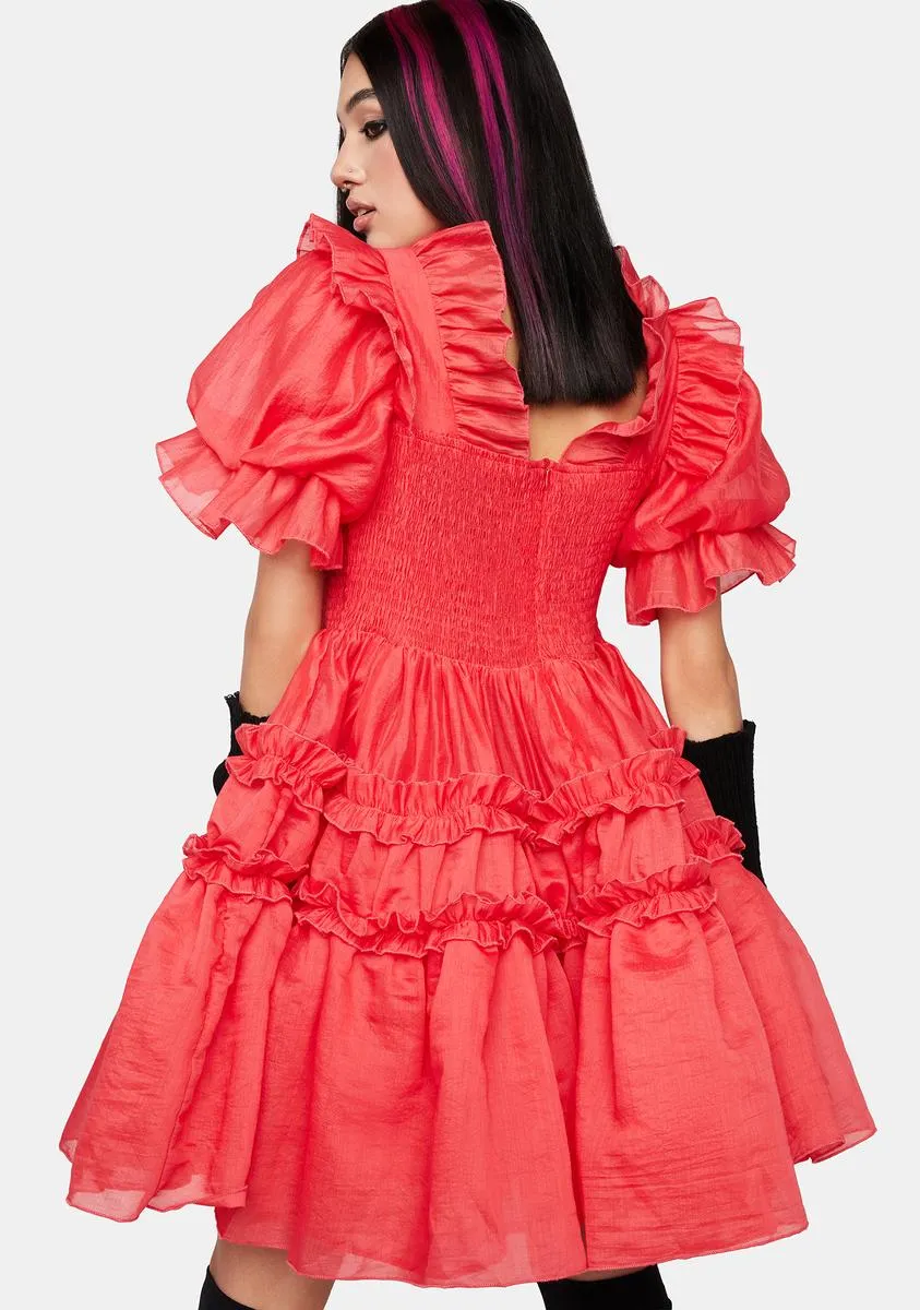 Coral Ruffle Mini Dress