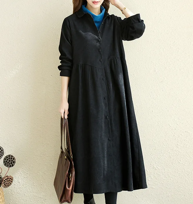 Corduory Cotton Dresses Loose Winter Autumn Dresses Casual Women Dresses ZRL97213