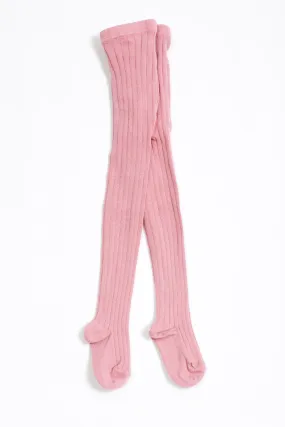 Cotton ribbed tights - Rose Pink