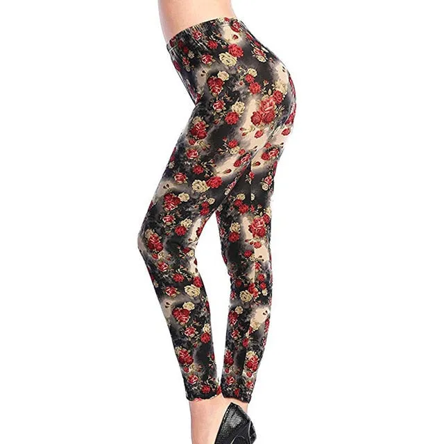 CUHAKCI Graffiti Leggings Floral Patterned Print Leggins For Women Leggings Houndstooth Sale Elastic Design Vintage Leggins W056