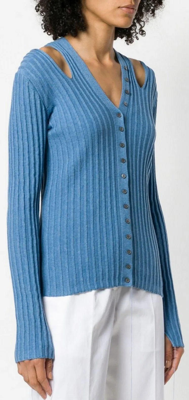 Cut-Out Ribbed Cardigan, Blue