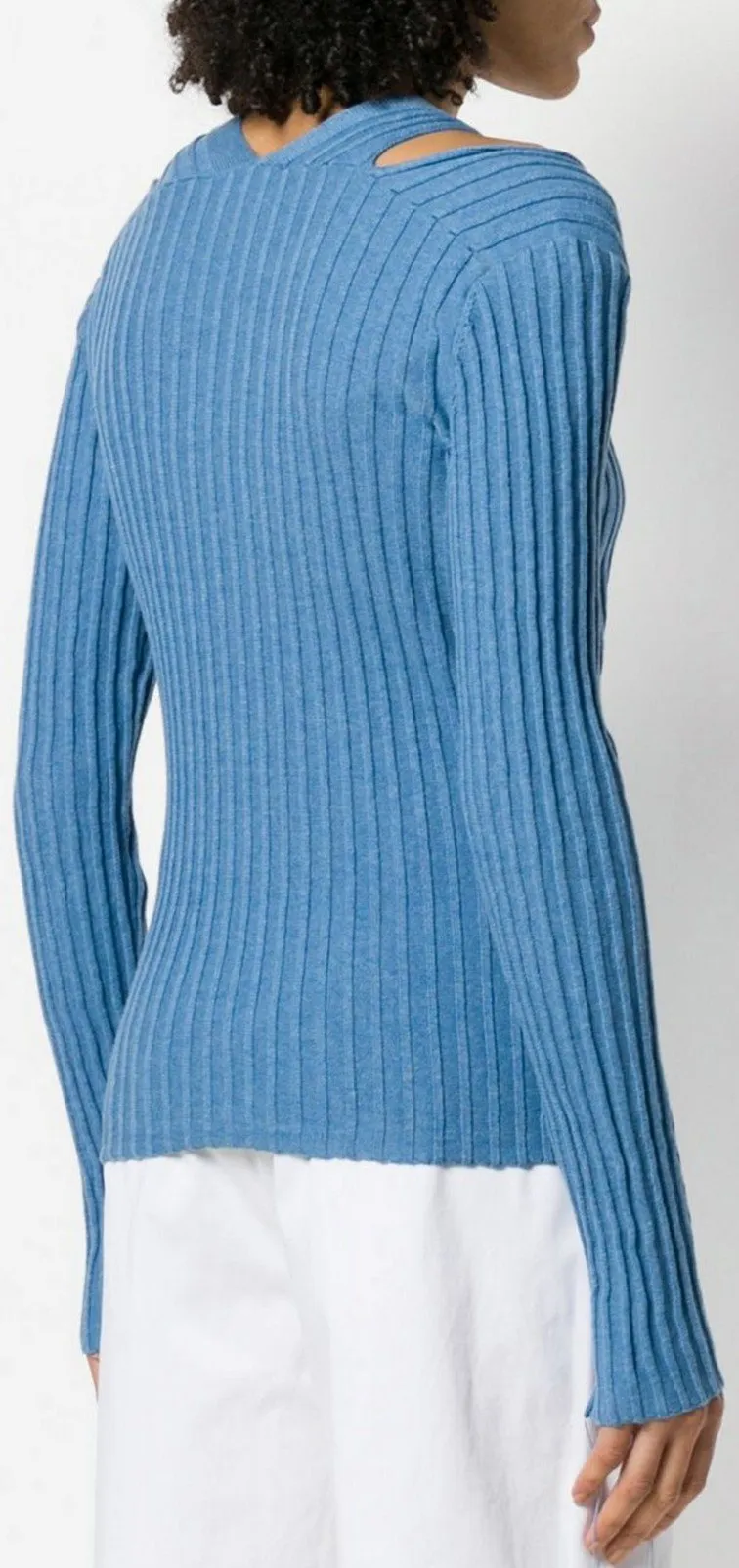 Cut-Out Ribbed Cardigan, Blue