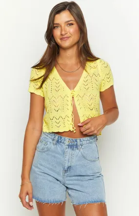 Dahlia Yellow Front Tie Cardigan