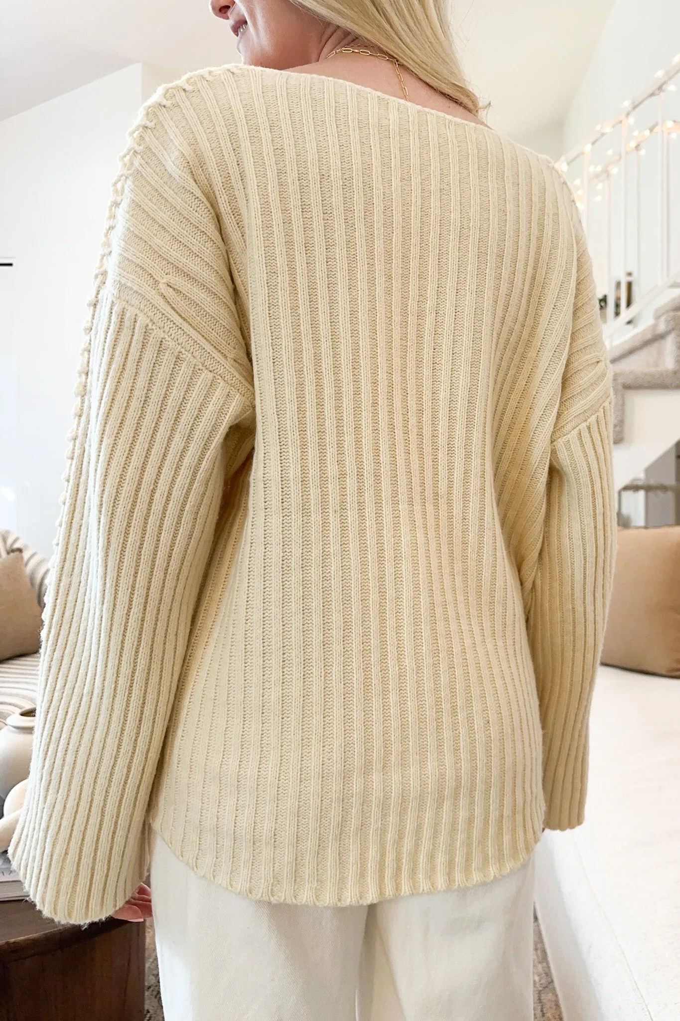 Daisy Stitch Details Knit Sweater in Natural