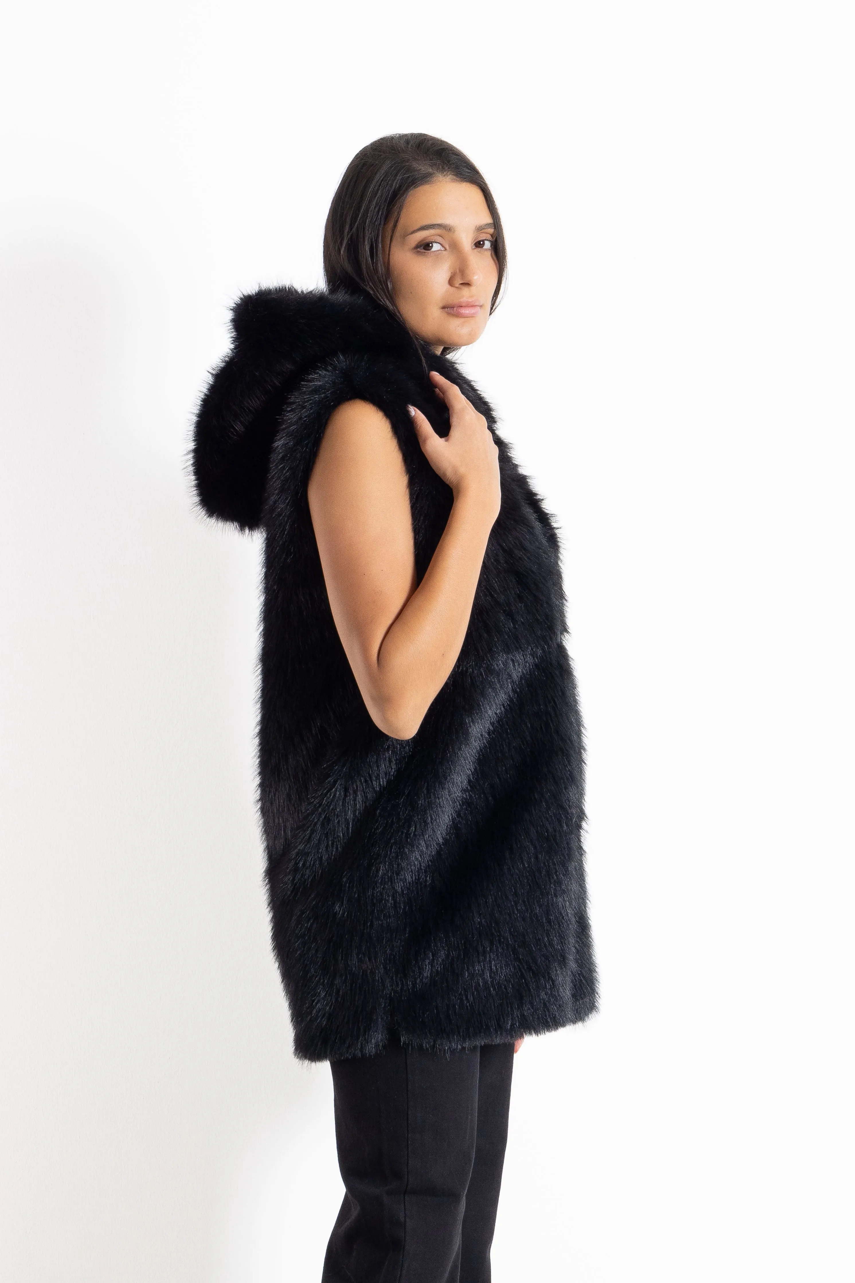 DETAILED FAUX FUR COAT