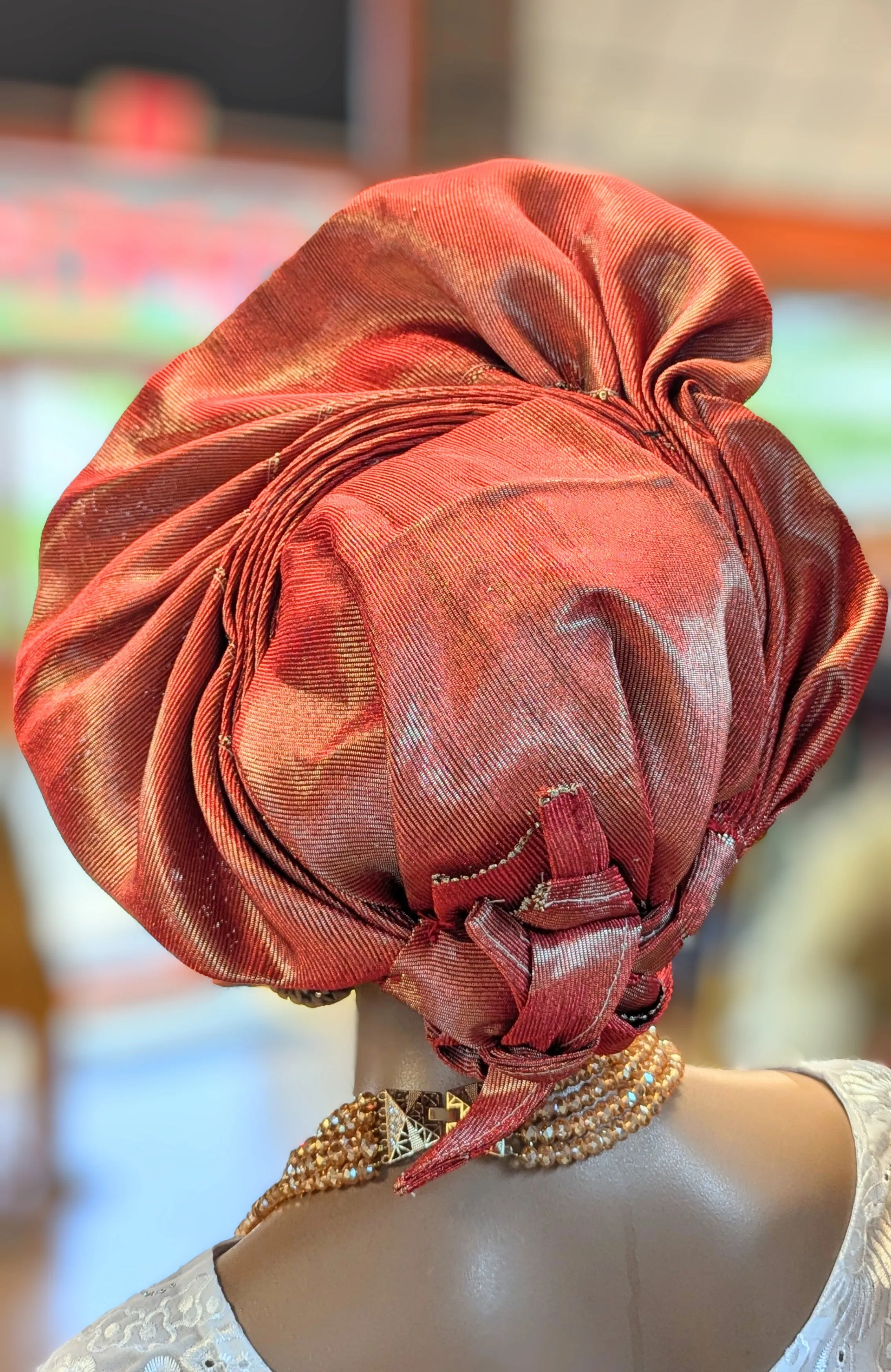 Dupsie's Burgundy Aso Oke Autogele Pre-tied ready Gele DPABIG22