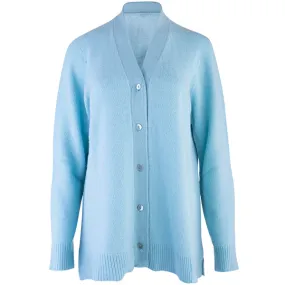 Easy Fit V-Neck Cardigan in Aqua Turquoise