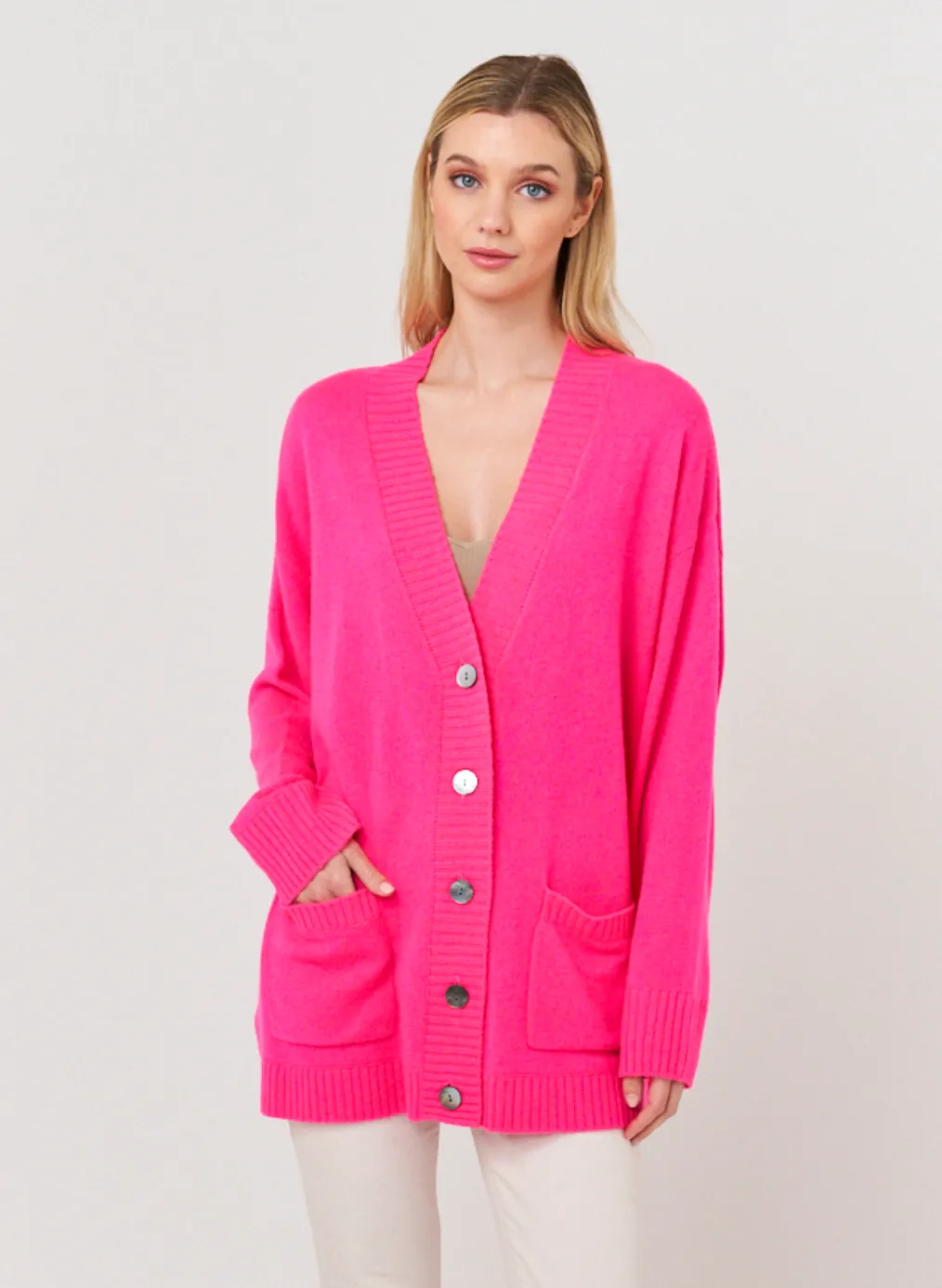 Embroidered Eye Cardi - Neon Pink