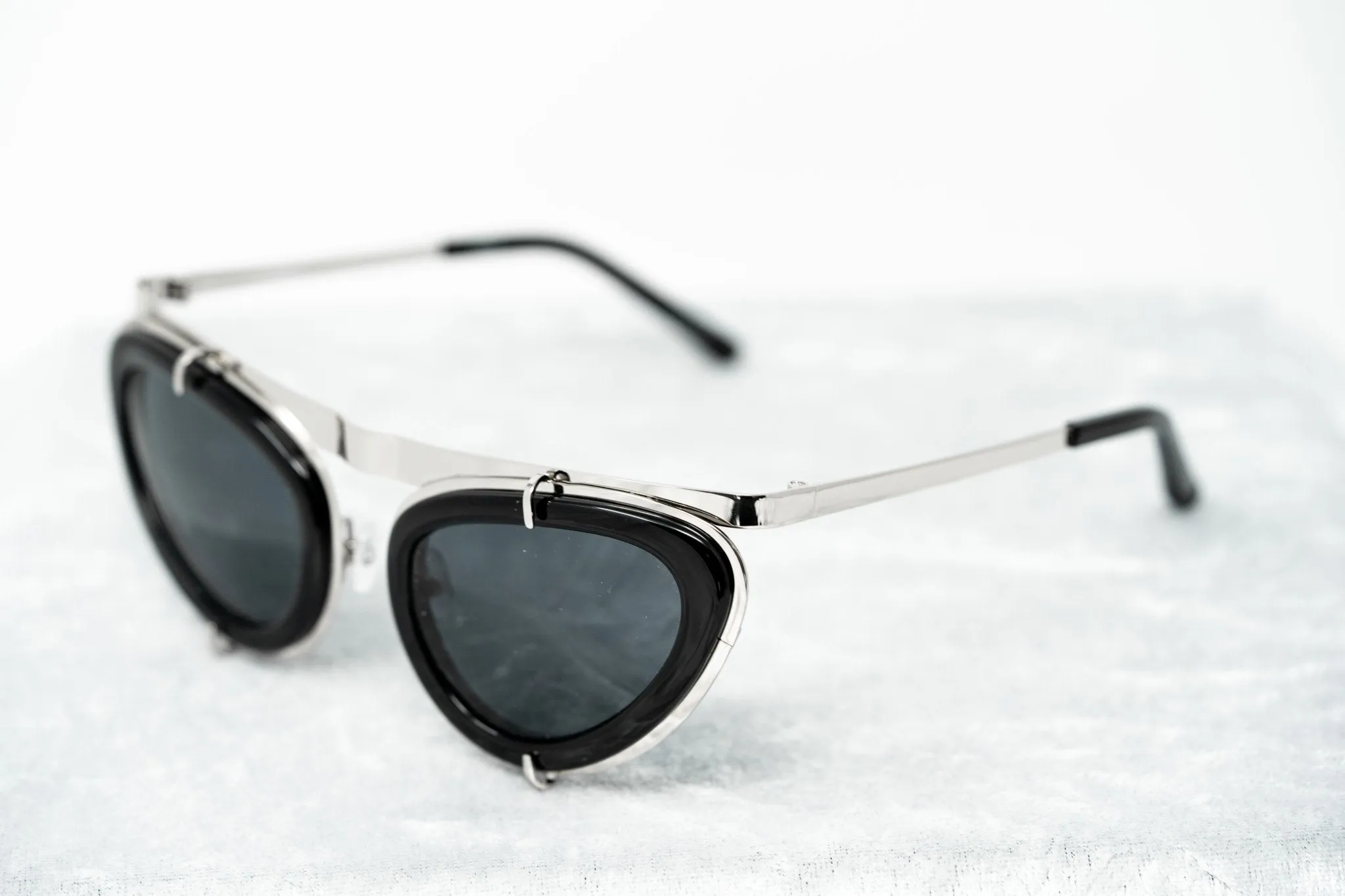 Erdem Sunglasses Cat Eye Black Shiny Silver and Grey