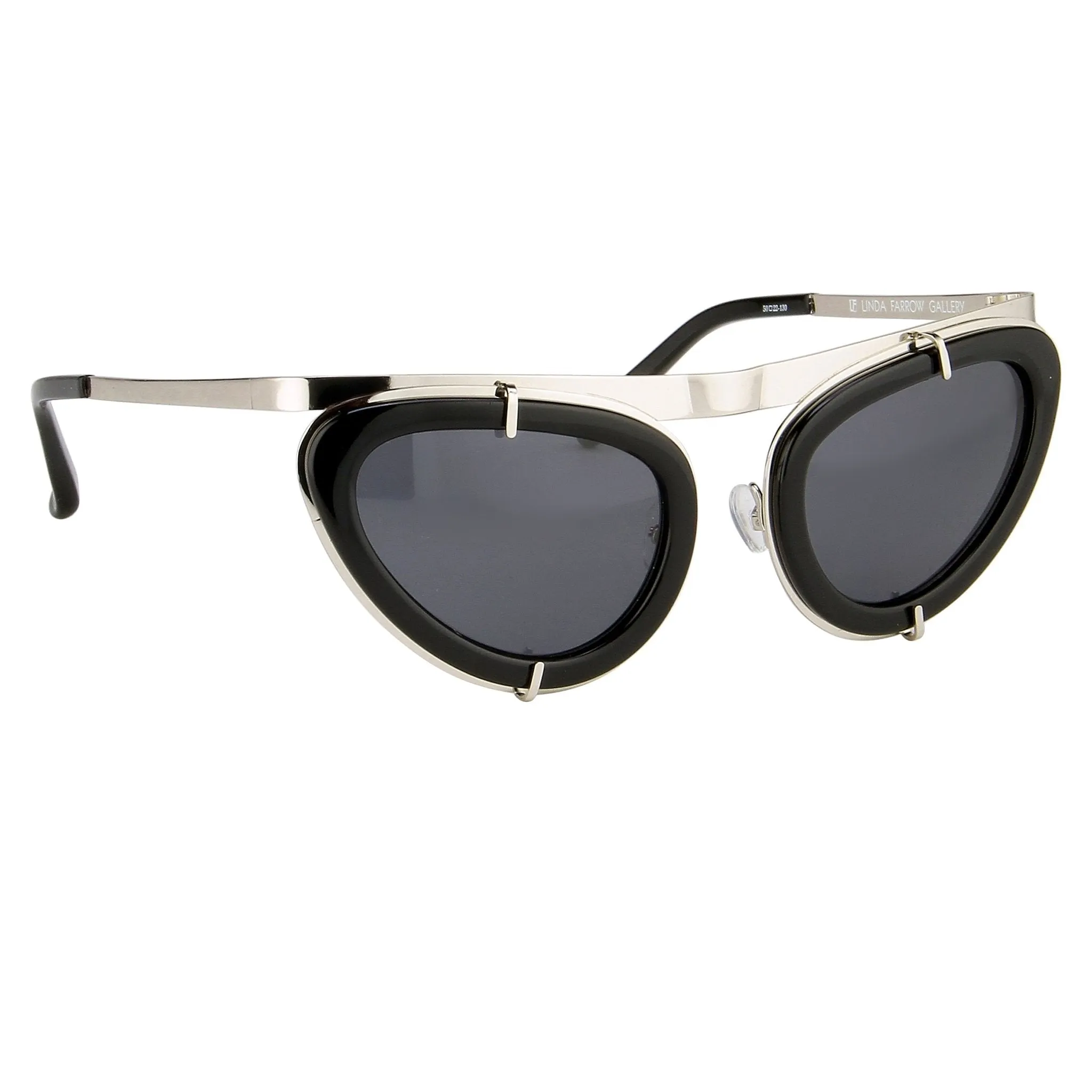 Erdem Sunglasses Cat Eye Black Shiny Silver and Grey