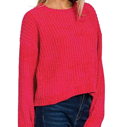 Everyday Luxe Chenille Crop Sweater in Magenta