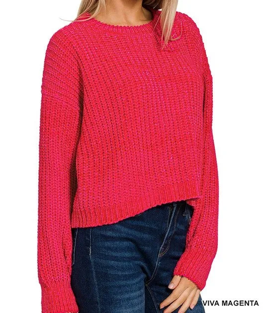 Everyday Luxe Chenille Crop Sweater in Magenta