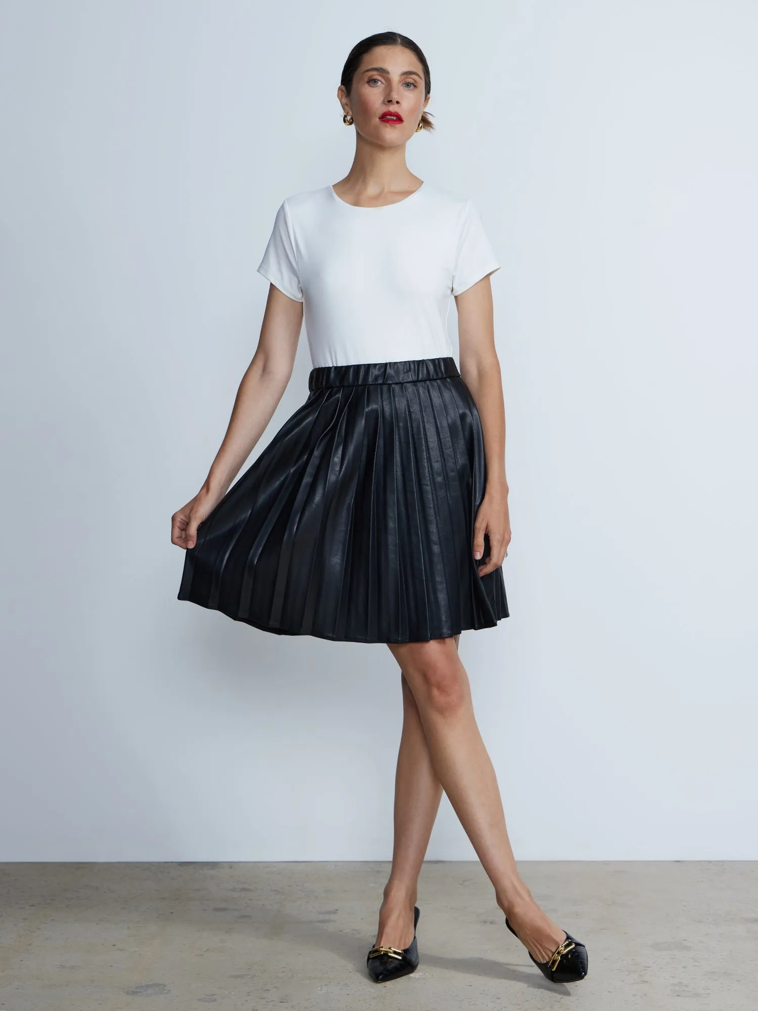 Faux Leather Micro Pleated Mini Skirt