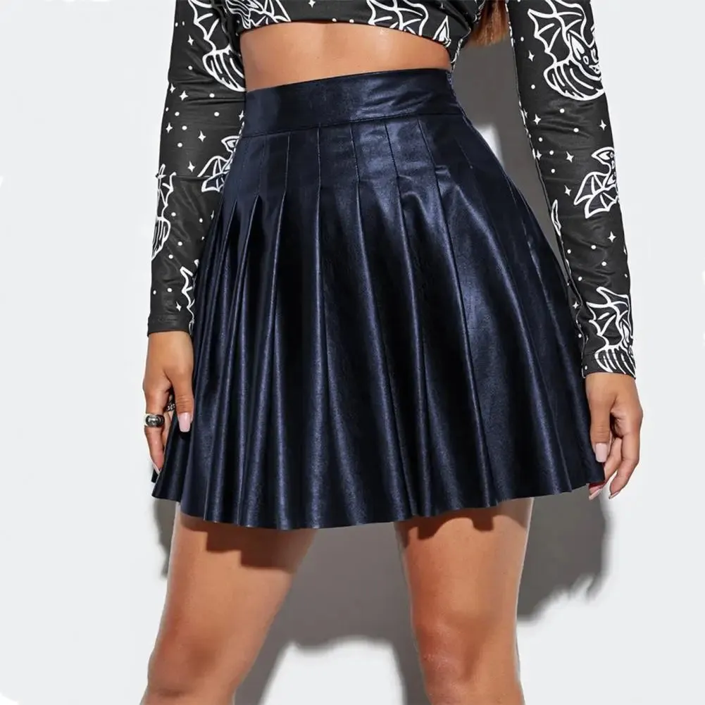 Faux Leather Pleated Skirt