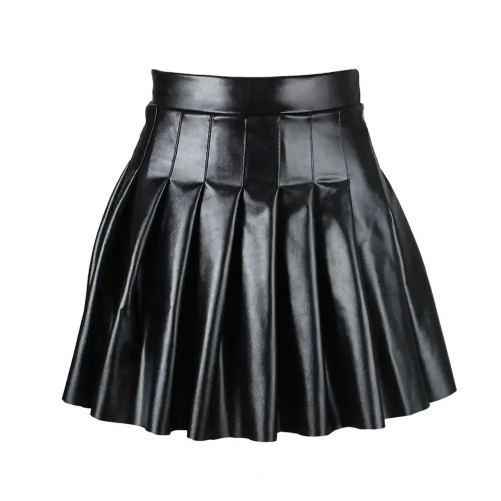 Faux Leather Pleated Skirt