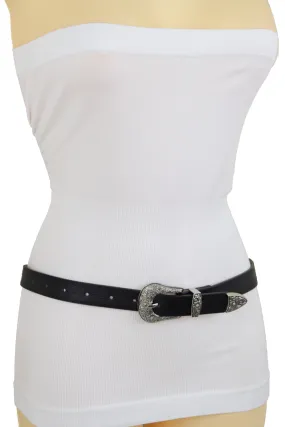 Faux Leather Western Style Buckle Skinny Classic Belt