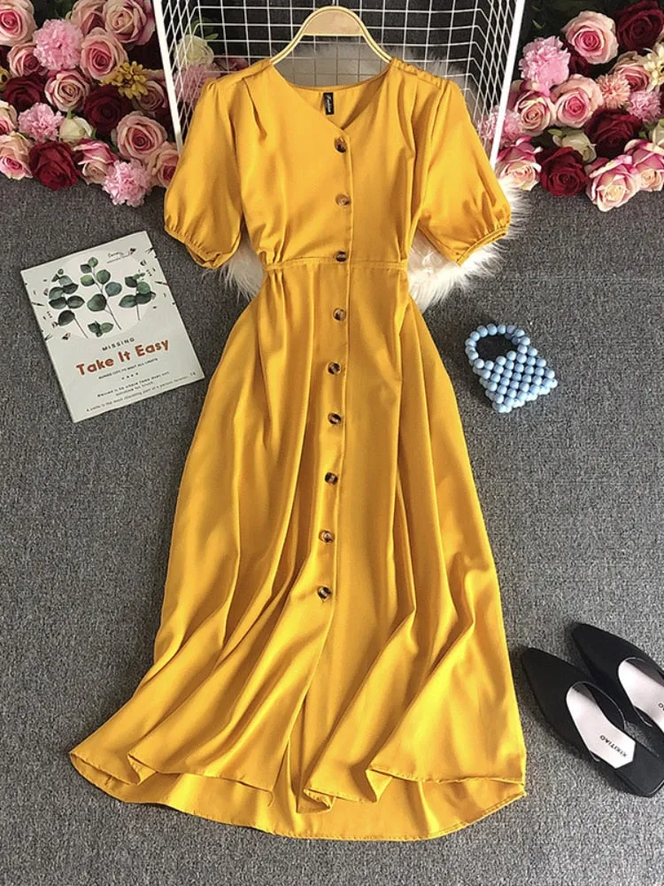 Female Clothing New Korean Version Loose Short Sleeve Dress with Waist Wrapped Cardigan Style Long Dress Formal Occasion Dresses