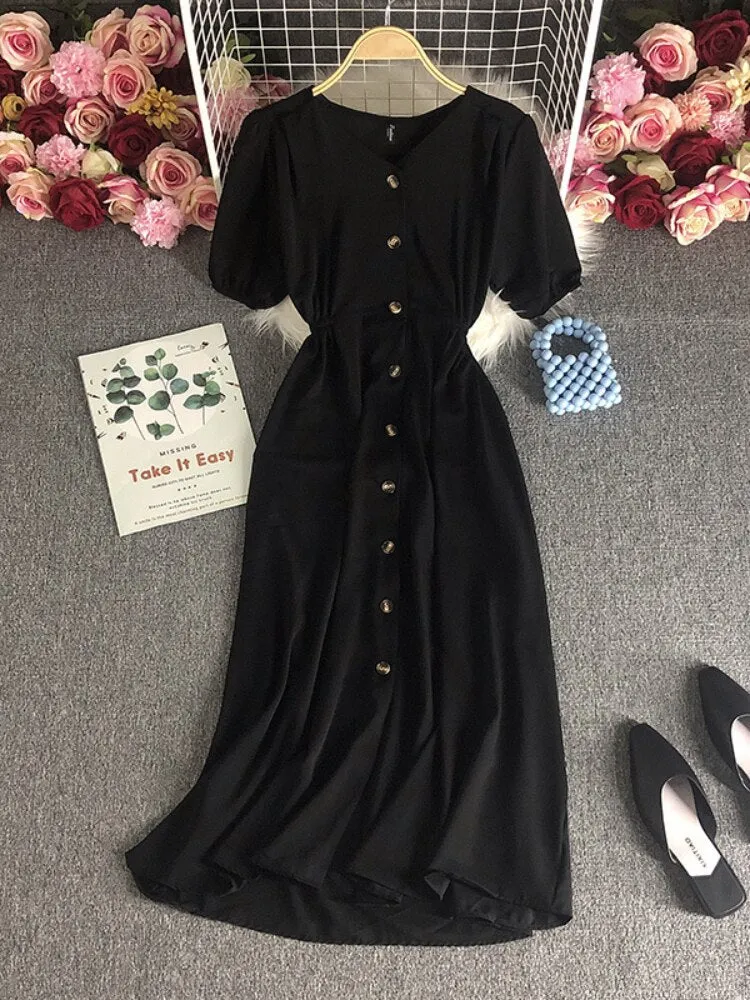 Female Clothing New Korean Version Loose Short Sleeve Dress with Waist Wrapped Cardigan Style Long Dress Formal Occasion Dresses