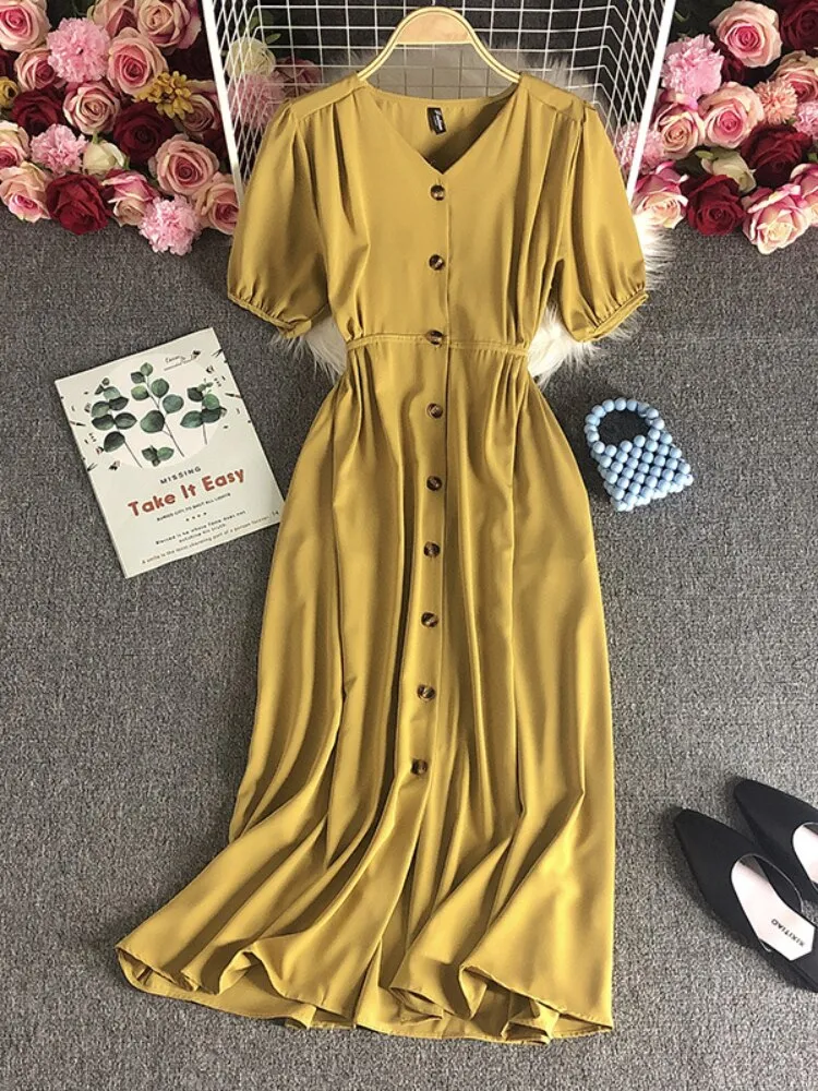 Female Clothing New Korean Version Loose Short Sleeve Dress with Waist Wrapped Cardigan Style Long Dress Formal Occasion Dresses