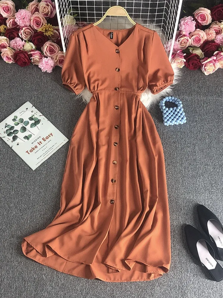 Female Clothing New Korean Version Loose Short Sleeve Dress with Waist Wrapped Cardigan Style Long Dress Formal Occasion Dresses