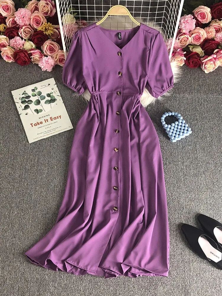 Female Clothing New Korean Version Loose Short Sleeve Dress with Waist Wrapped Cardigan Style Long Dress Formal Occasion Dresses