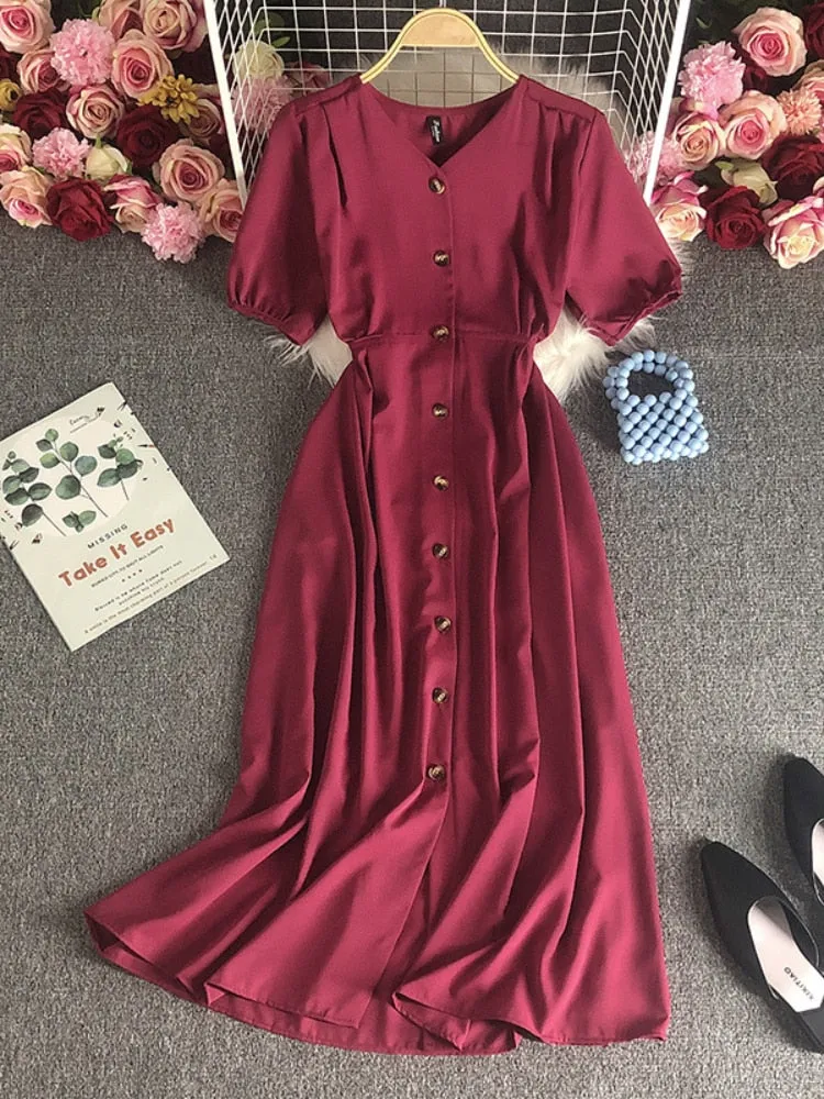 Female Clothing New Korean Version Loose Short Sleeve Dress with Waist Wrapped Cardigan Style Long Dress Formal Occasion Dresses