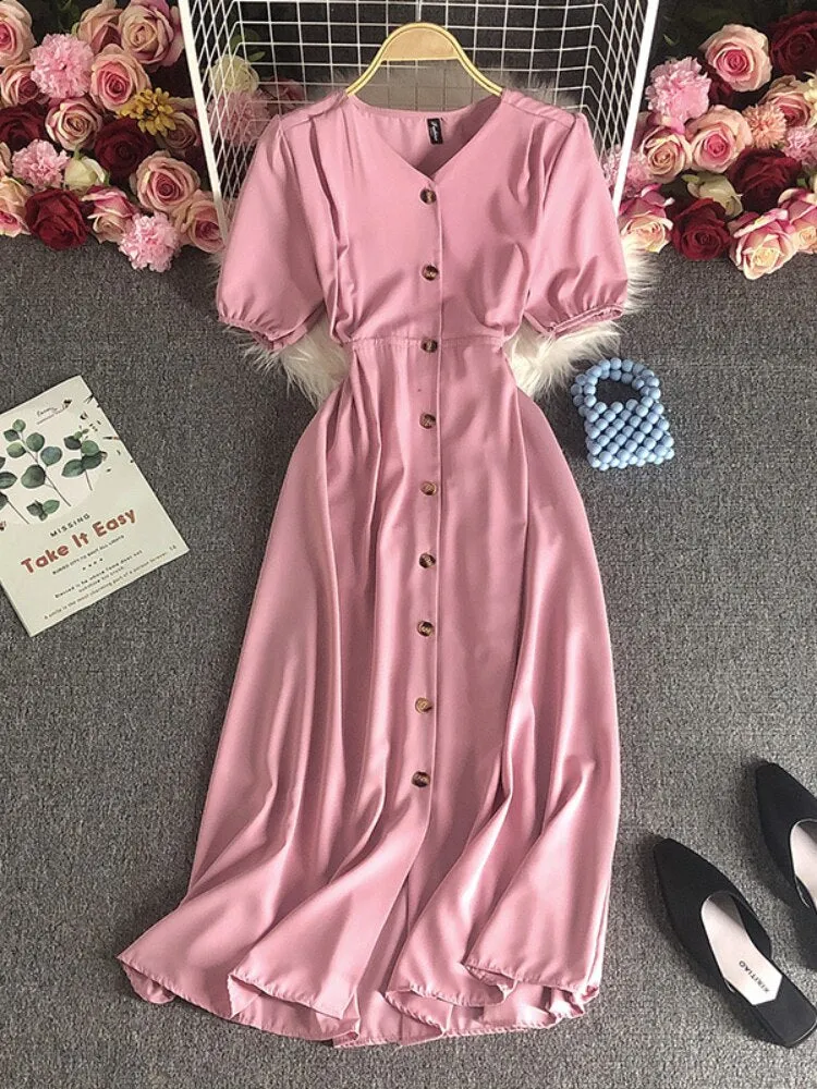 Female Clothing New Korean Version Loose Short Sleeve Dress with Waist Wrapped Cardigan Style Long Dress Formal Occasion Dresses