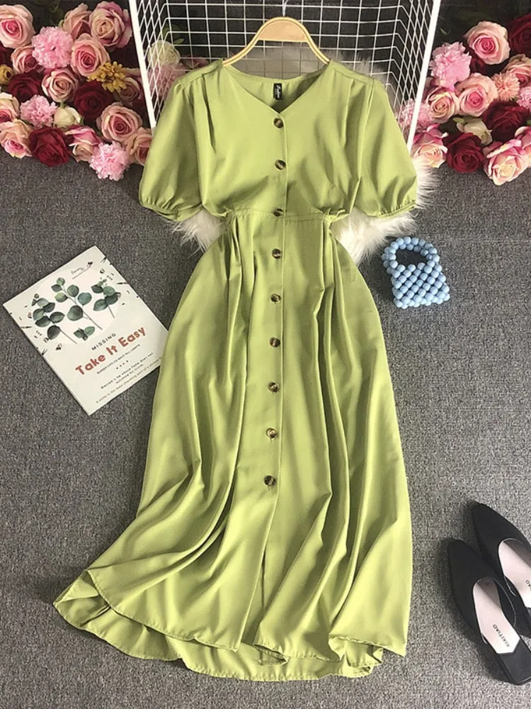 Female Clothing New Korean Version Loose Short Sleeve Dress with Waist Wrapped Cardigan Style Long Dress Formal Occasion Dresses