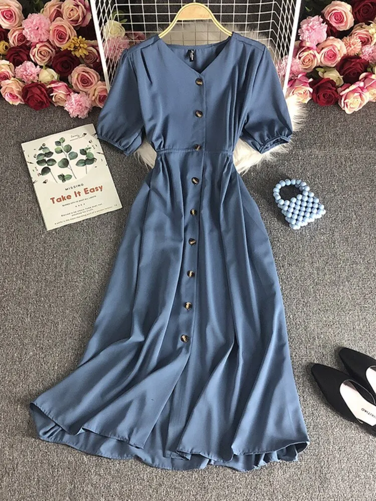 Female Clothing New Korean Version Loose Short Sleeve Dress with Waist Wrapped Cardigan Style Long Dress Formal Occasion Dresses