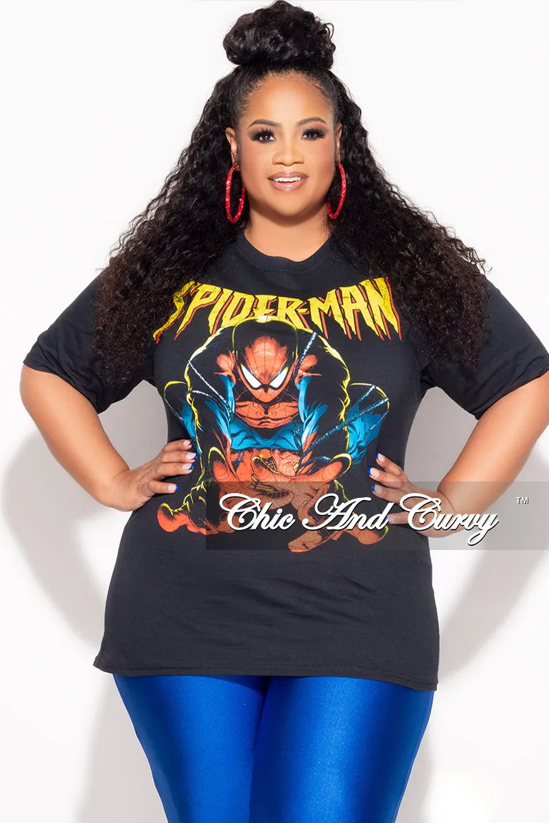 Final Sale Plus Size Short Sleeve "Spiderman " Graphic T-Shirt in Black