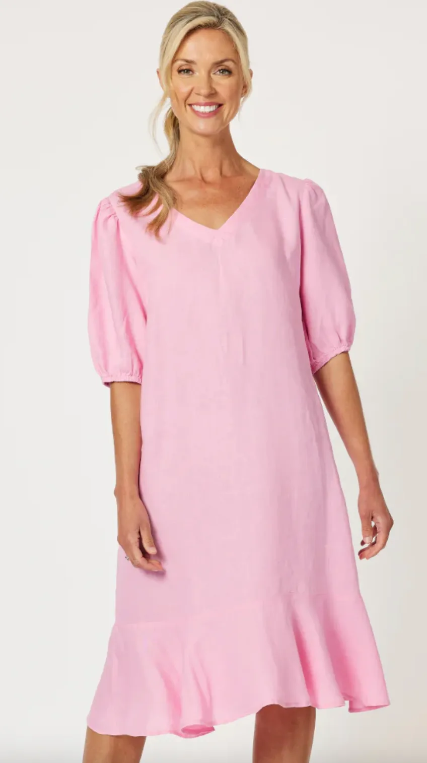 Flute Hem Linen Dress