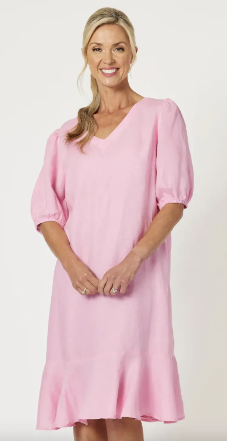 Flute Hem Linen Dress