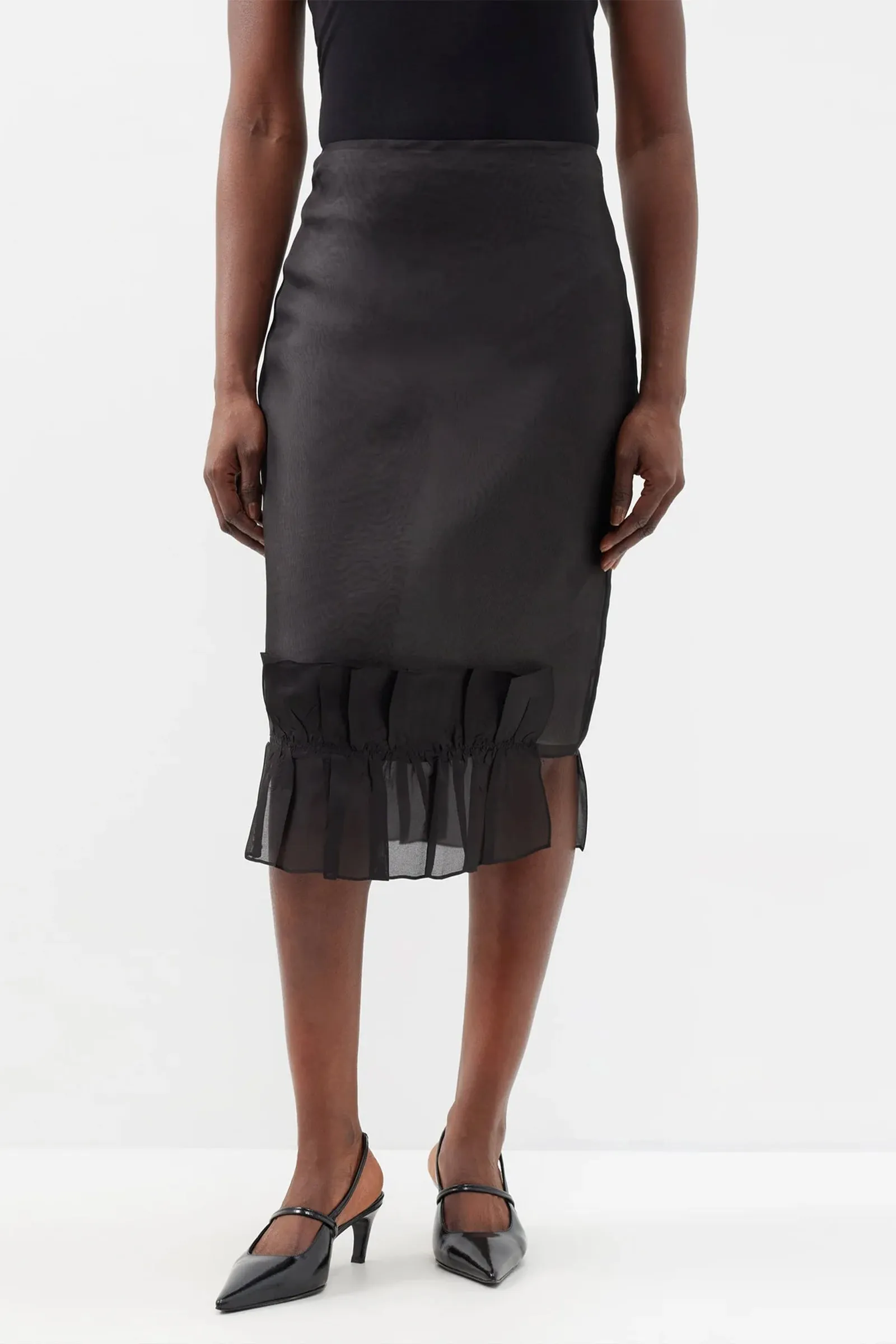 Frilled-hem Silk-organza Midi Skirt