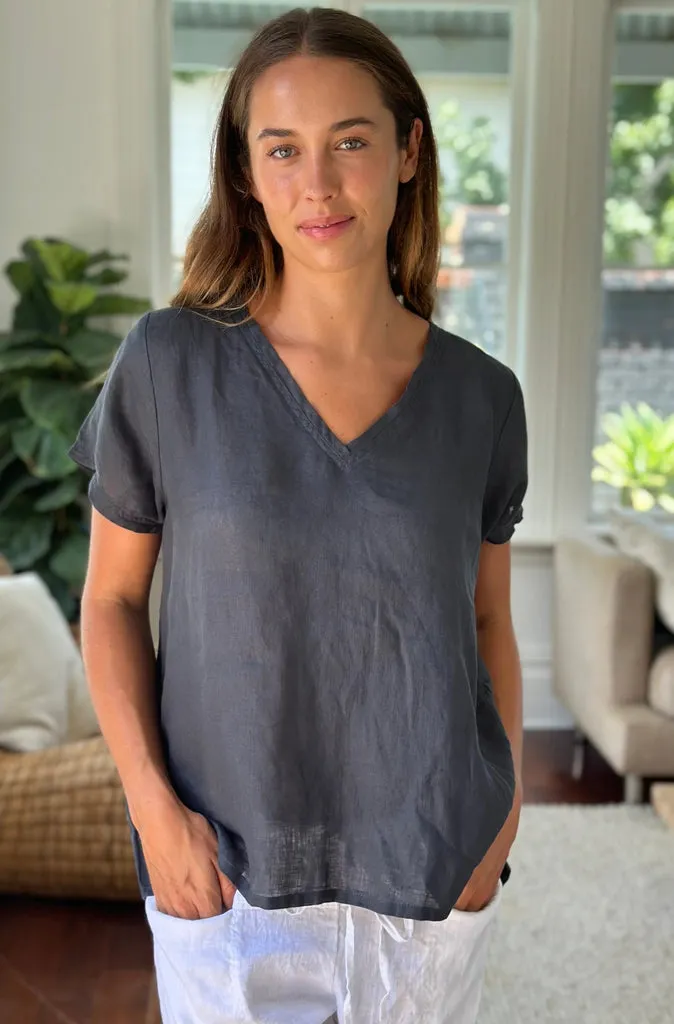 Frockk Ellie V Neck Tee in Charcoal