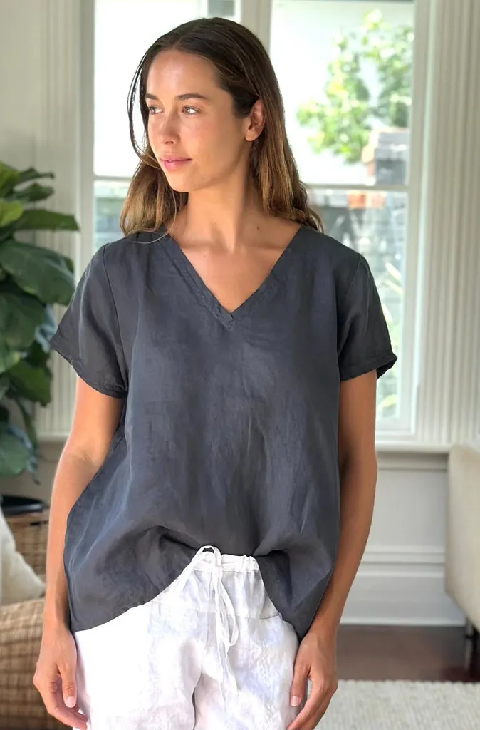 Frockk Ellie V Neck Tee in Charcoal