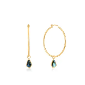 Gold Tidal Abalone Drop Hoop Earrings